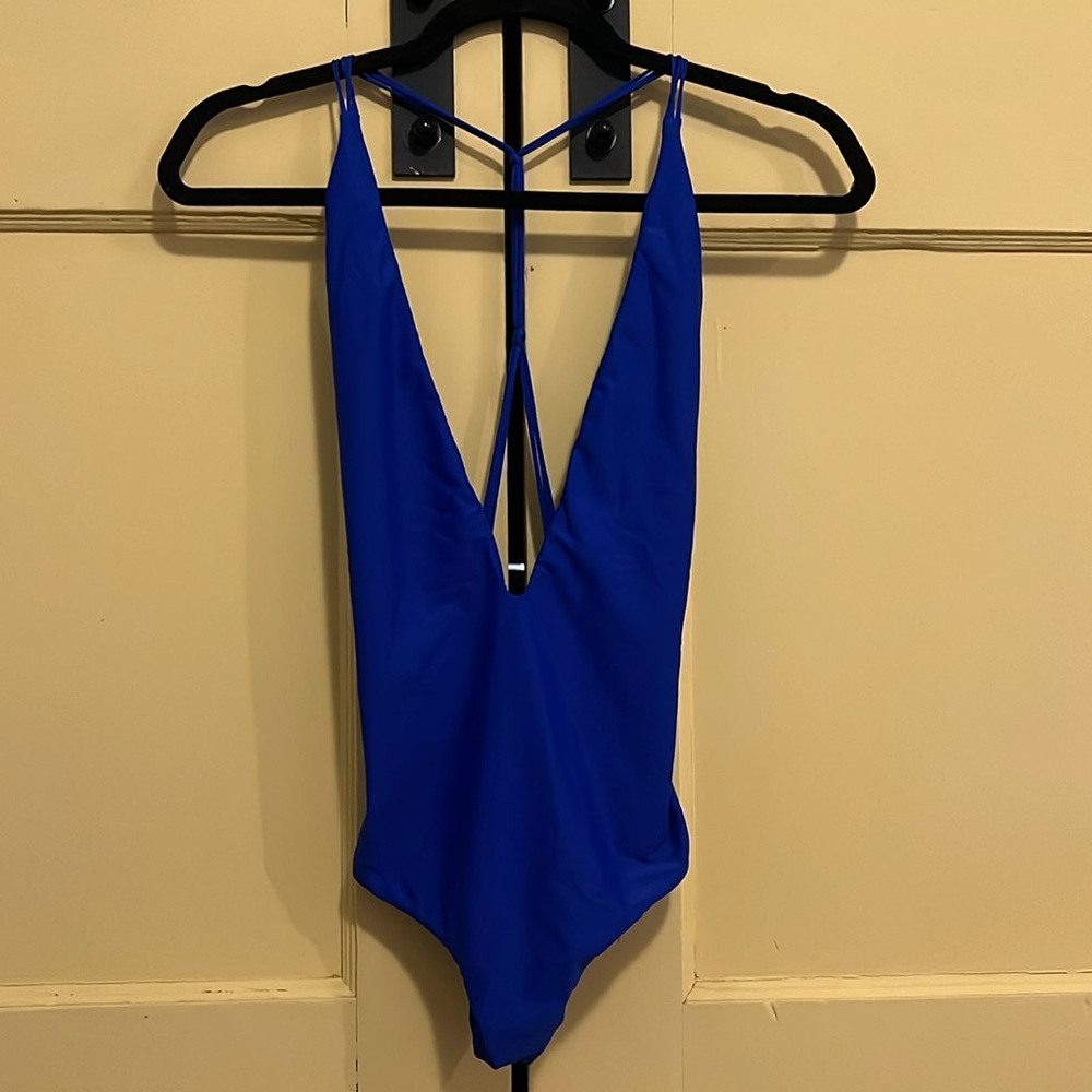 Blue one-piece swimsuit